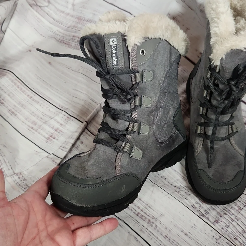 Columbia girls gray quilted faux-fur winter boots